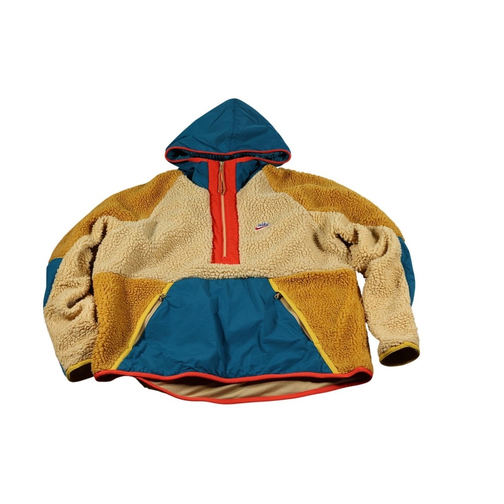 Nike Sportswear Sherpa Half Zip Fleece Hoodie Mens L Gold Teal BV5786-723 Jacket